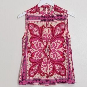 Joie Blouse Medium Pink Sleeveless Medallion Print Casual Work Wear